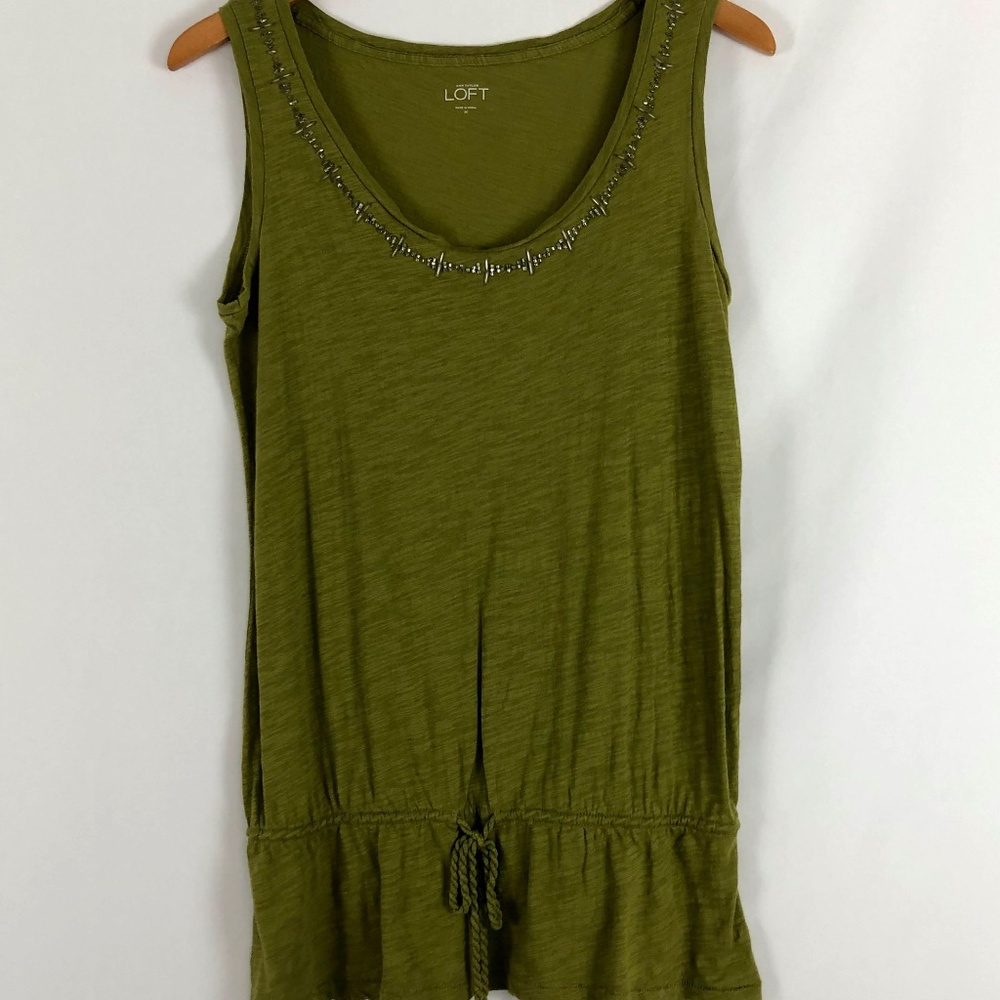 LOFT Peplum Tie Bottom Tank with beaded neckline